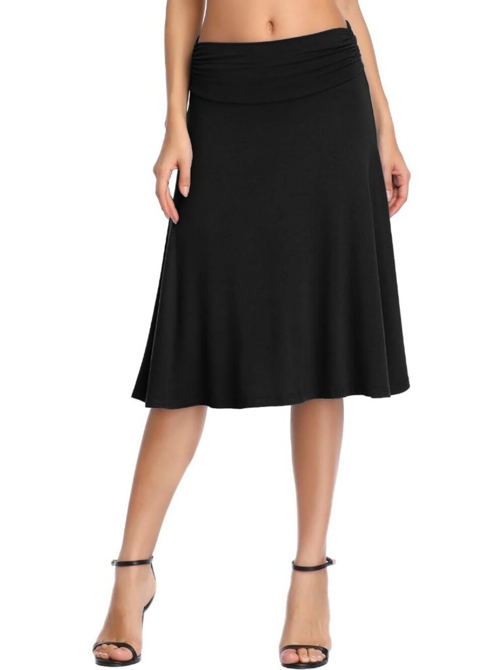 High Waist Ruched A-Line Casual Skirt | Stretchy Knee-Length Jersey Skirt